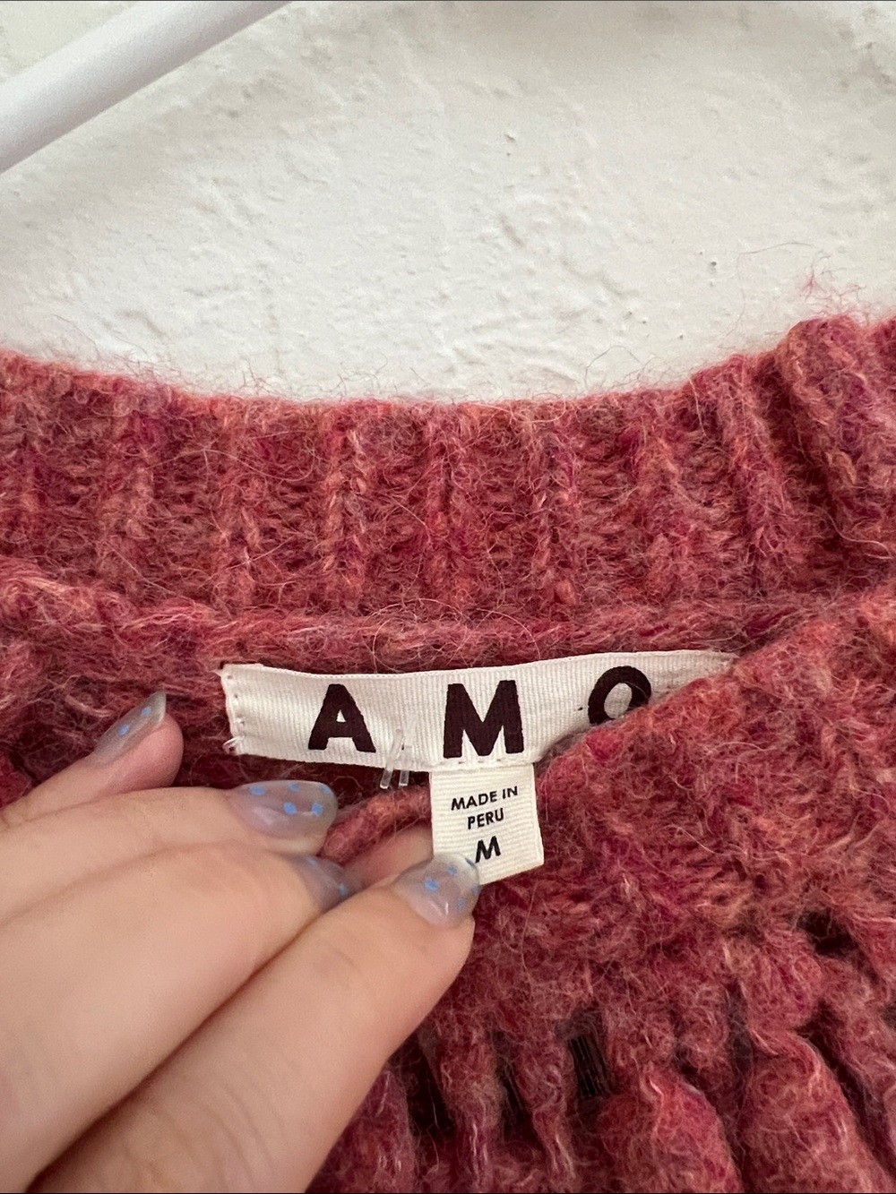 AMO Denim Jane Raglan Crochet Knit Sweater Luminous Pink Medium - Picture 5 of 9